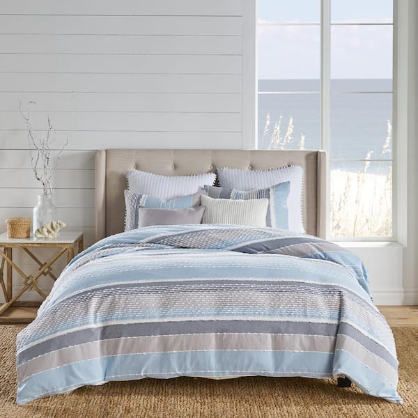 StyleWell Maxine 3-Piece Steel Blue and White Printed Stripe Cotton King  Comforter Set COM-K-SB - The Home Depot