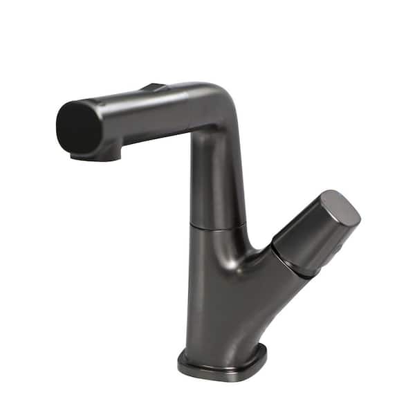 Unbranded Single Handle Single-Hole Pull-Out Spout Bathroom Faucet with Adjustable Height in Gunmetal Black