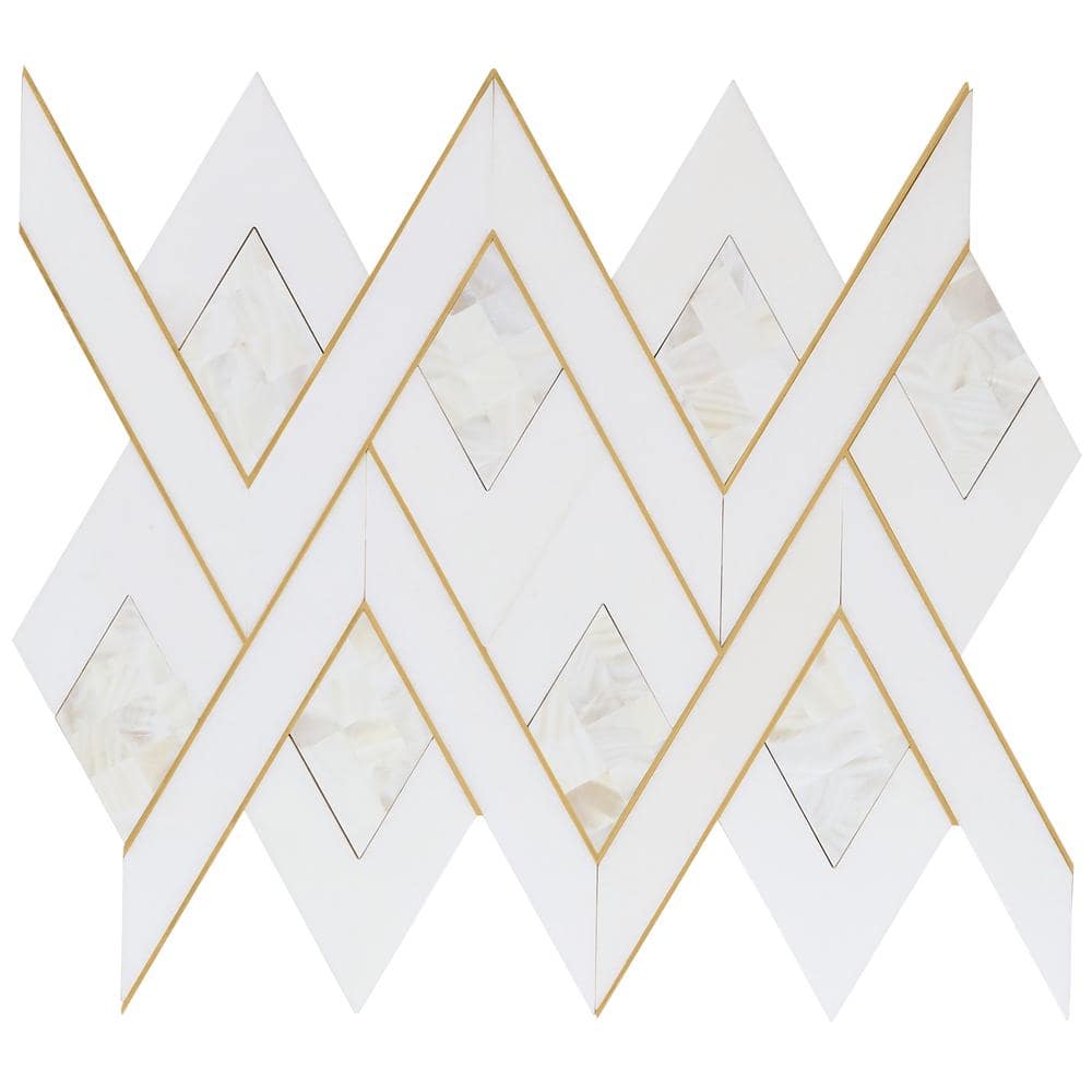 Kappa Pearl White 3 in. x 0.39 in. Polished Marble and Brass Mosaic Wall Tile Sample price history on PriceWatchPro