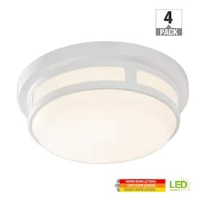 9 in. Round White Indoor Outdoor LED Flush Mount Ceiling Light Adjustable CCT 600 Lumens Wet Rated (4-Pack)