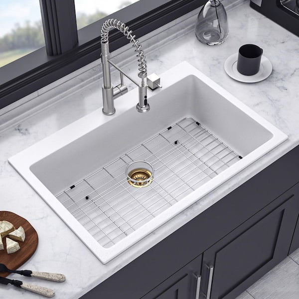 33 in. x 22 in. Drop-In Single Bowl Quartz/Granite Composite Kitchen Sink in Matte White