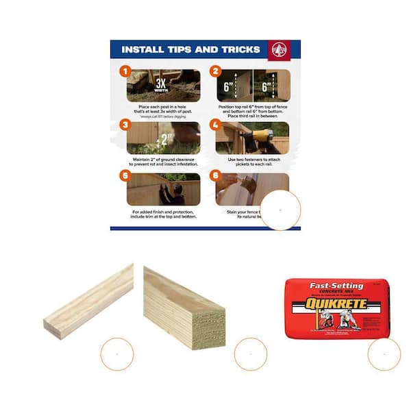 Red Cedar 5/8 in. x 5.5 in. x 6 ft. Picket, 50 lb. Concrete, 4x4 in. x 8 ft. Post, and 2x4 in. x 8 ft. Lumber Fence Kit