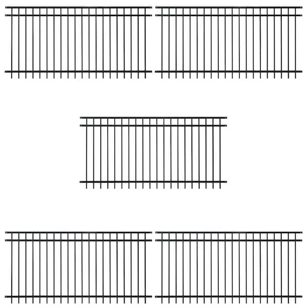 Fencer Wire 4 ft. x 8 ft. Heavy Duty Spaced Bar Flat Top Metal Fence Panel, Anti-Rust Decorative Garden Fence Panel (Pack of 5)