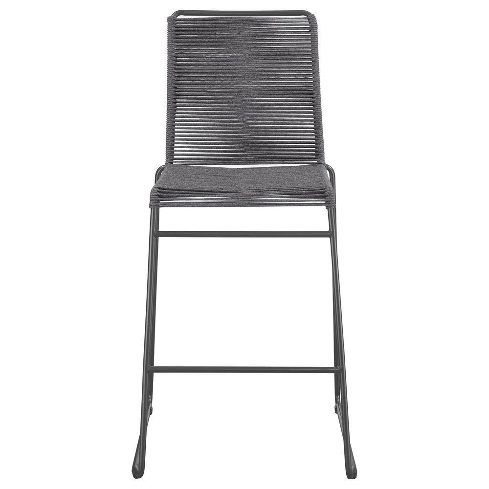 Charcoal and Gunmetal Rope Woven Metal Bar Stools, Set of 2