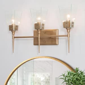 21.5 in. Modern Farmhouse Bathroom Vanity Light, 3-Light Contemporary Gold Wall Sconces with Bell Seeded Glass Shades