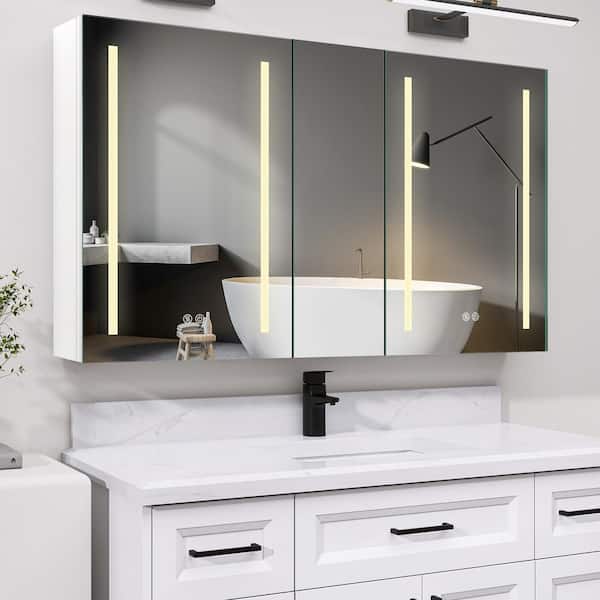 NTQ Solix 50 in. W x 30 in. H Large Rectangular Aluminum Wall Mount Smart Bathroom LED Medicine Cabinet with Mirror