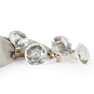 Bling Diamond Engagement Ring Silver Metal Napkin Rings (Set of 4)