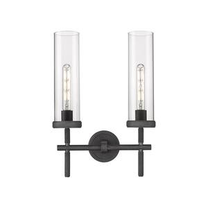 Lincoln 13.88 in. 2-Light Weathered Zinc Vanity Light with Glass Shade