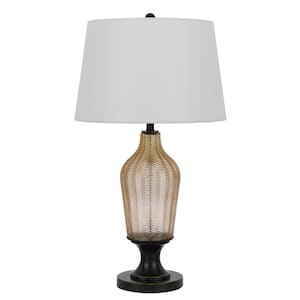 31 in. Bronze Glass Table Lamp with White Empire Shade