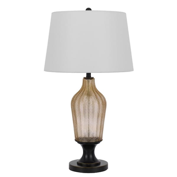 HomeRoots 31 in. Bronze Glass Table Lamp with White Empire Shade