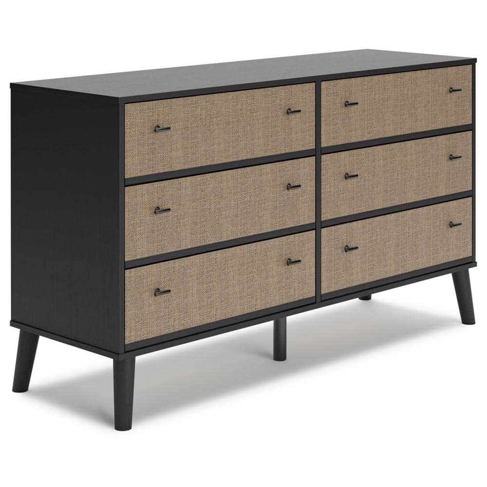 Charlang Mid-Century Modern Black & Beige 6-Drawer Dresser