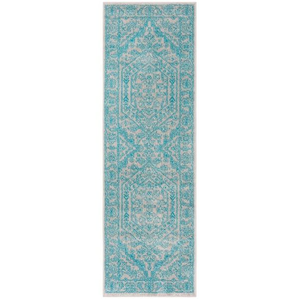 SAFAVIEH Adirondack Light Gray/Teal 3 ft. x 8 ft. Border Runner Rug