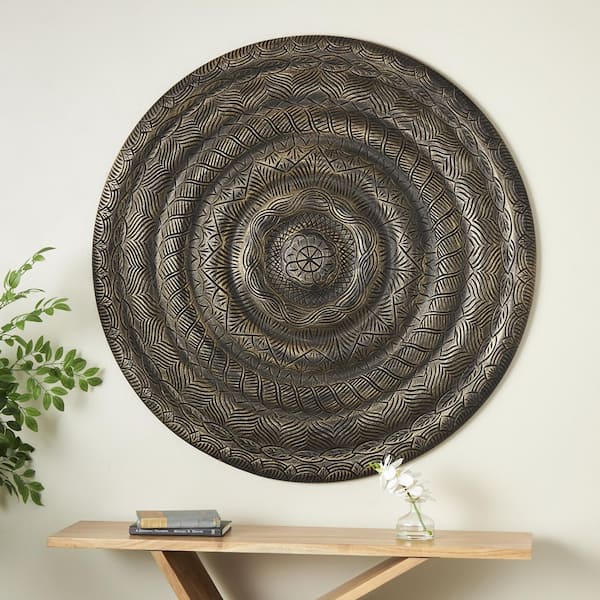 48 in. x 48 in. Bronze Carved Floral Wood Work Wall Art with Scroll and Leaf Details