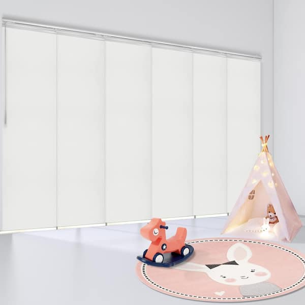 EMOH Griege 70 in. - 130 in. W x 116 in. L Adjustable 6- Panel White Single Rail Panel Track with 23.5 in. Slates