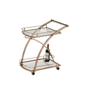 Finish Gold Material Metal Serving Cart With Top Panel Clear Tempered Glass Dimensions: 18 W x 28 L x 29 H