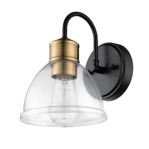 Brown 4.92 in. Dark Bronze Sconce with Antique Brass Socket and Clear Glass Shade