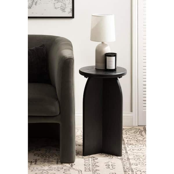 Kate and Laurel Sora 12 in. Black Round Wood End Table