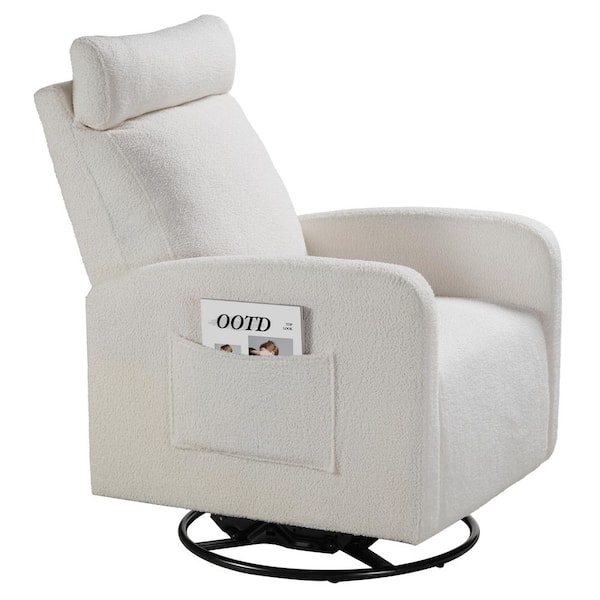 Unbranded Beige Metal Swivel Outdoor Recliner Chair with Cushions Upholstered, 360 Degree Nursery Glider Rocker for Living Room