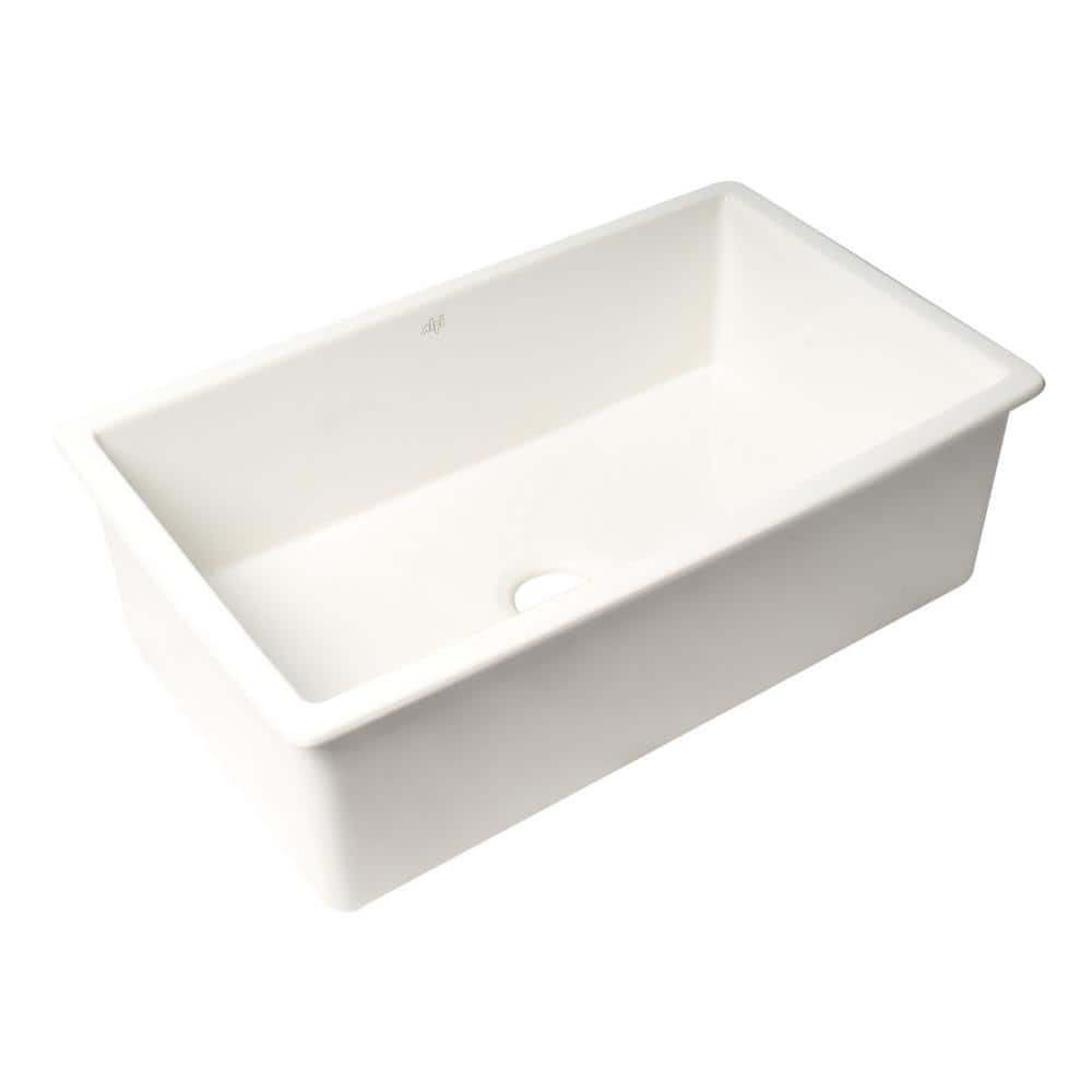 ALFI BRAND 32 in. Undermount Single Bowl White Fireclay Kitchen Sink ...