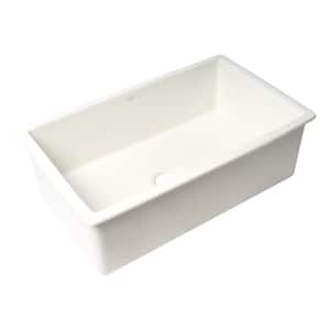 32 in. Undermount Single Bowl White Fireclay Kitchen Sink, Grid Included