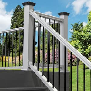 Traditional 6 ft. x 36 in. (Actual Size 67-3/4 x 33 1/4") White PolyComposite Stair Rail Kit with Black Metal Balusters