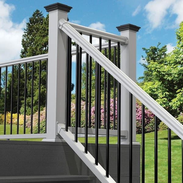 6 ft. x 36 in. Traditional White PolyComposite Stair Railing Kit with Black Metal Balusters