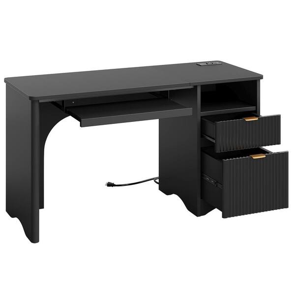 Bestier 55 in. Black Office Desk with Power Outlets, 2