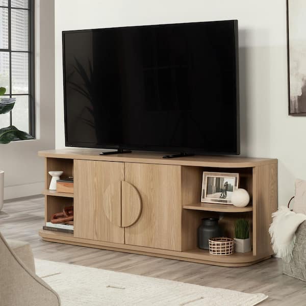 Select 60 in Harmony Ash Finish Modern TV Credenza with Doors Maximum Television Size 59.96 in.