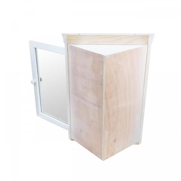 Corner Medicine Cabinet White Hardwood Wall Mount Recessed Mirror
