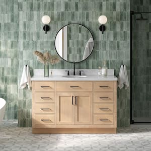 Hepburn 55 in. W x 22 in. D x 36 in. H Single Sink Bath Vanity in Oak with Italian Carrara Marble Top