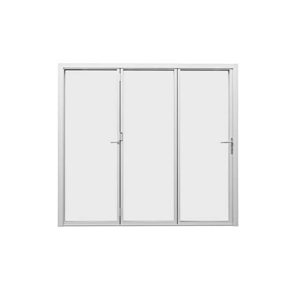 108 in. x 80 in. Left Center Opening/Outswing Double Tempered Glass White Aluminum Folding Patio Door