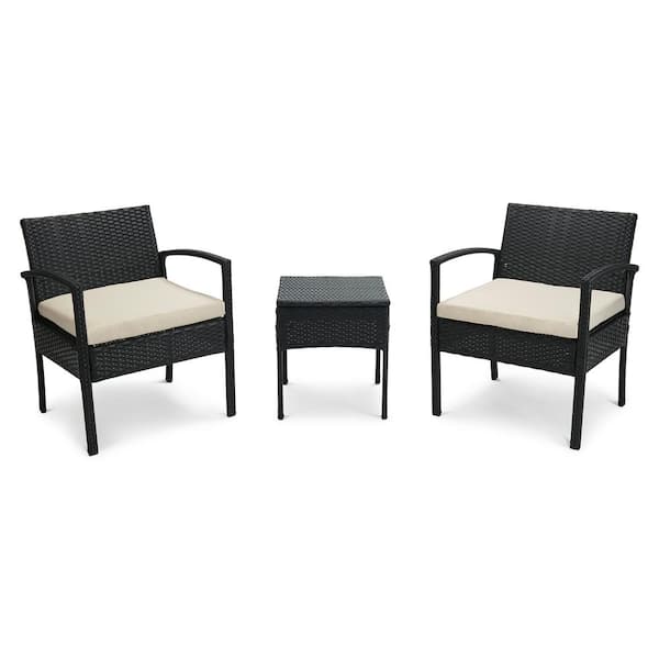 EDYO LIVING 3-Piece Wicker Rattan Patio Conversation Set Table and ...