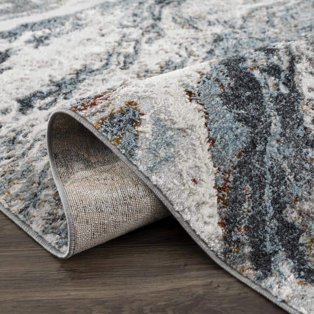 Liverpool Blue and Gray Abstract Medium Pile Area Rug