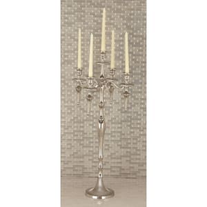 33 in. Silver Aluminum Handmade Tapered 5 Plate Candelabra