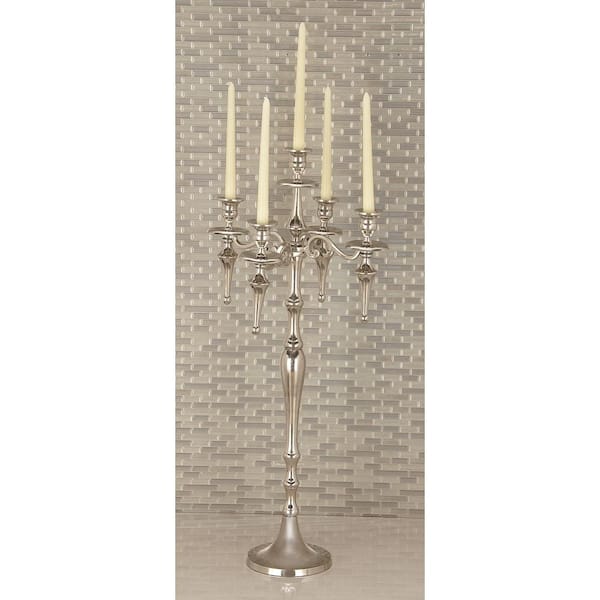 Litton Lane 33 in. Silver Aluminum Handmade Tapered 5 Plate Candelabra