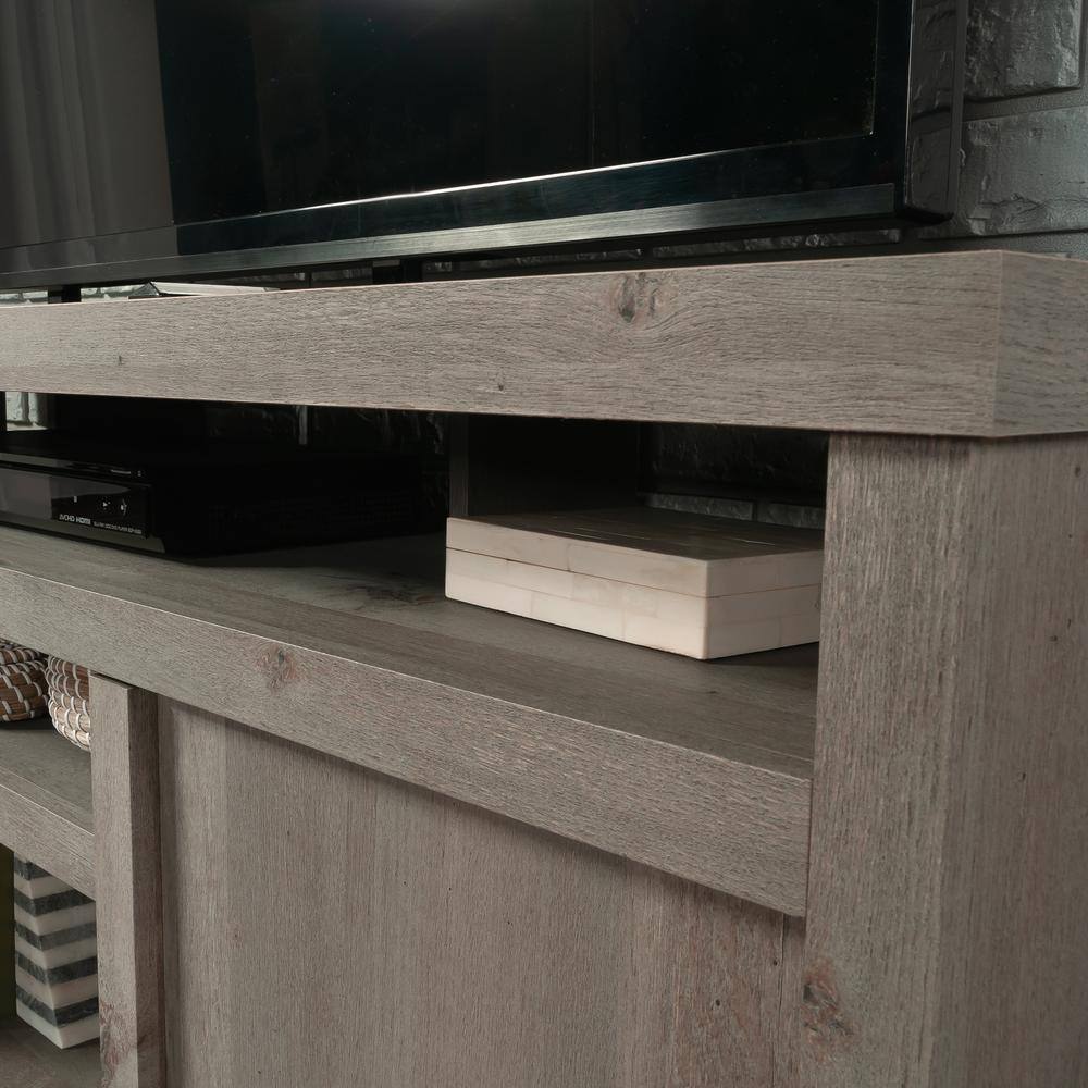 Mystic Oak TV Stand with Adjustable Shelves and Cabinet