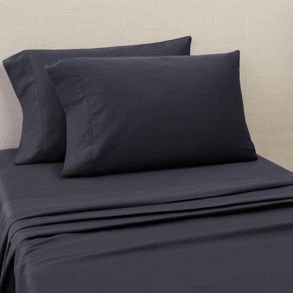 Portico Organic Cotton 300-Thread Count Washed Flint Stone Full Sheet Set