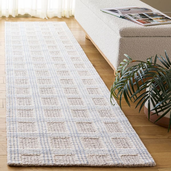 Ebony 2 ft. x 13 ft. Silver/Ivory Geometric Plaid Runner Rug