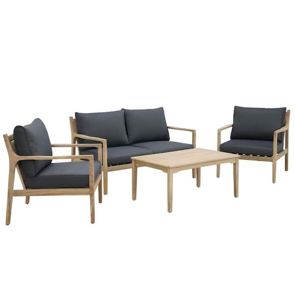 Lautan Esperance 4-piece Acacia Wood with Teak Finish Patio Conversation Set with Charcoal Cushions