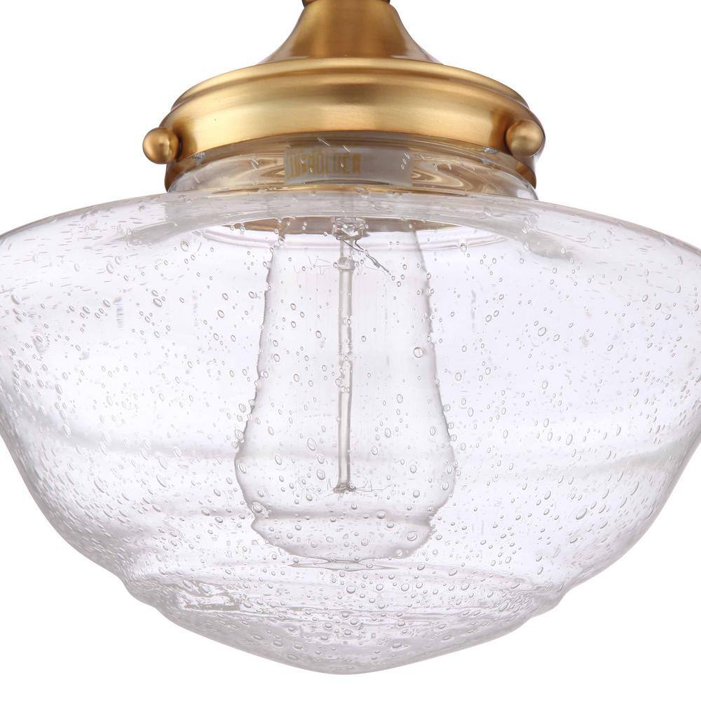 Vintage Schoolhouse Seedy Glass Semi-Flush Mount in Satin Gold