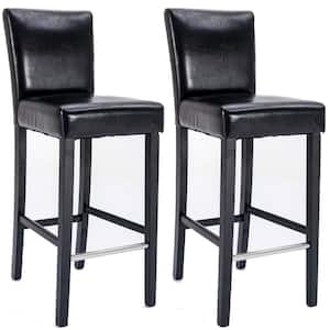 40 in. Black Low Back Wood Frame 27.4 in. H Bar Stool with PU Upholstered (Set of 2)