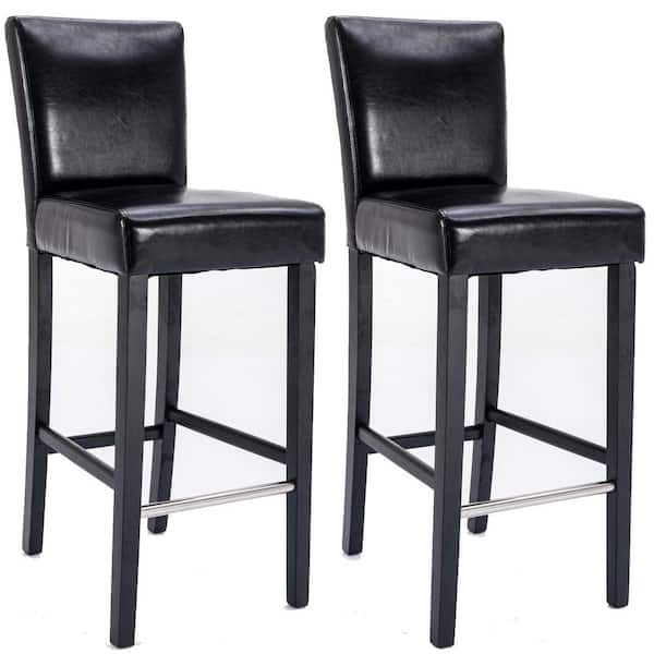 Unbranded 40 in. Black Low Back Wood Frame 27.4 in. H Bar Stool with PU Upholstered (Set of 2)