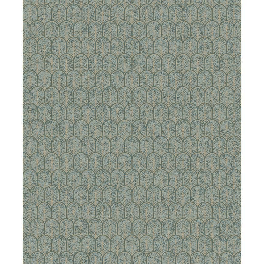 Lustre Collection Teal/Gold Geometric Arch Metallic Finish Paper on Non-wov