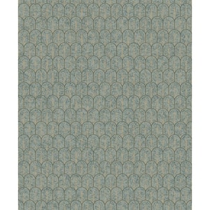 Lustre Collection Teal/Gold Geometric Arch Metallic Finish Paper on Non-woven Non-pasted Wallpaper Roll