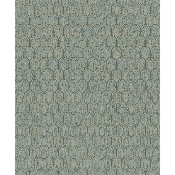Unbranded Lustre Collection Teal/Gold Geometric Arch Metallic Finish Paper on Non-woven Non-pasted Wallpaper Roll