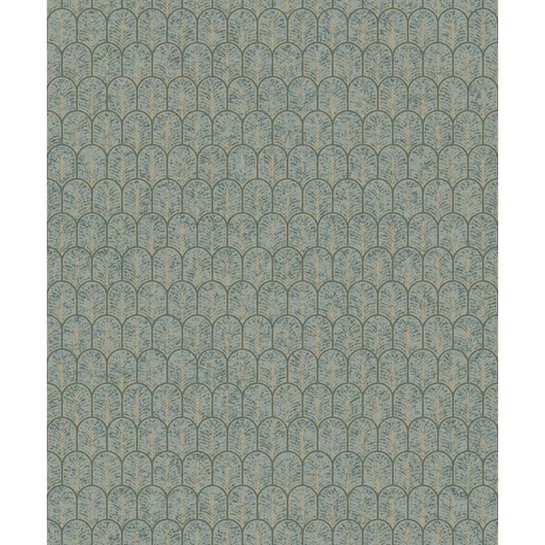 Unbranded Lustre Collection Teal/Gold Geometric Arch Metallic Finish Paper on Non-woven Non-pasted Wallpaper Sample