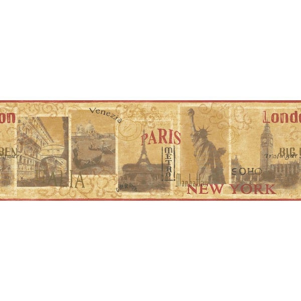 The Wallpaper Company 8.2 in. x 15 ft. Red and Yellow World Cities Border