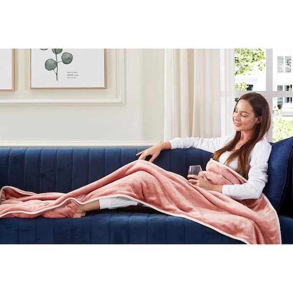 COZY TYME Alyson Blush Polyester Reversible Throws Blanket 28 in. x 70 in.