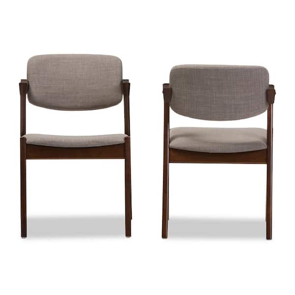 Baxton Studio Elegant Mid-Century Dark Walnut Wood Grey Fabric Upholstered Dining Armchair - Set of 2 Baxton Studio Elegant Mid-Century Dark Walnut Wood Grey Fabric Upholstered Dining Armchair - Set of 2