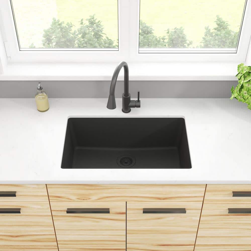 Matte Black Quartz Single Bowl Undermount Sink